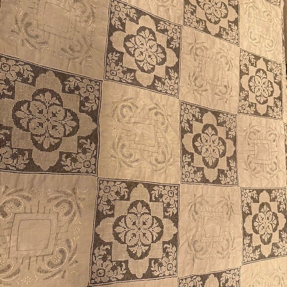 Vintage White Lace Rectangle Tablecloth - Picture 2 of 5